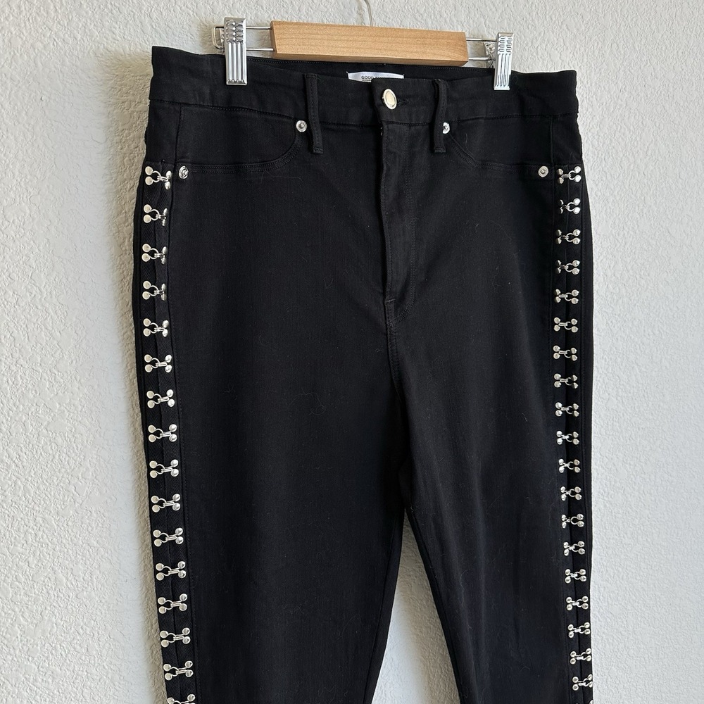 Good American Good Waist Black Hook & Eye Skinny Ankle Black Jeans Size 12 / 31 - Picture 4 of 11